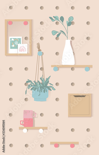 Pegboard organizer, plywood peg board shelf. The Organized Home. Storage, shelves and pegs. workspace. Home decor. Interior Design. 