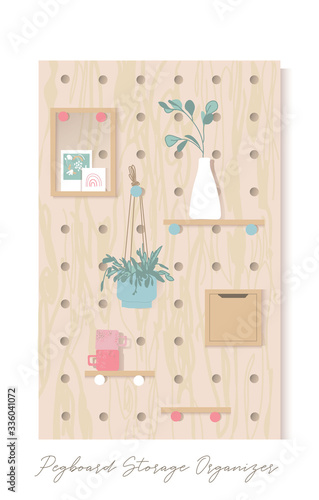 Pegboard organizer, plywood peg board shelf. The Organized Home. Storage, shelves and pegs. workspace. Home decor. Interior Design. 