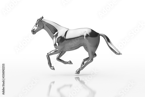 3D Illustration. Glossy Dark Grey Silver Strong horse in Elegant running Pose  Isolated with Clipping Path  Clipping Mask. Business Strategy planning and leadership Concept.