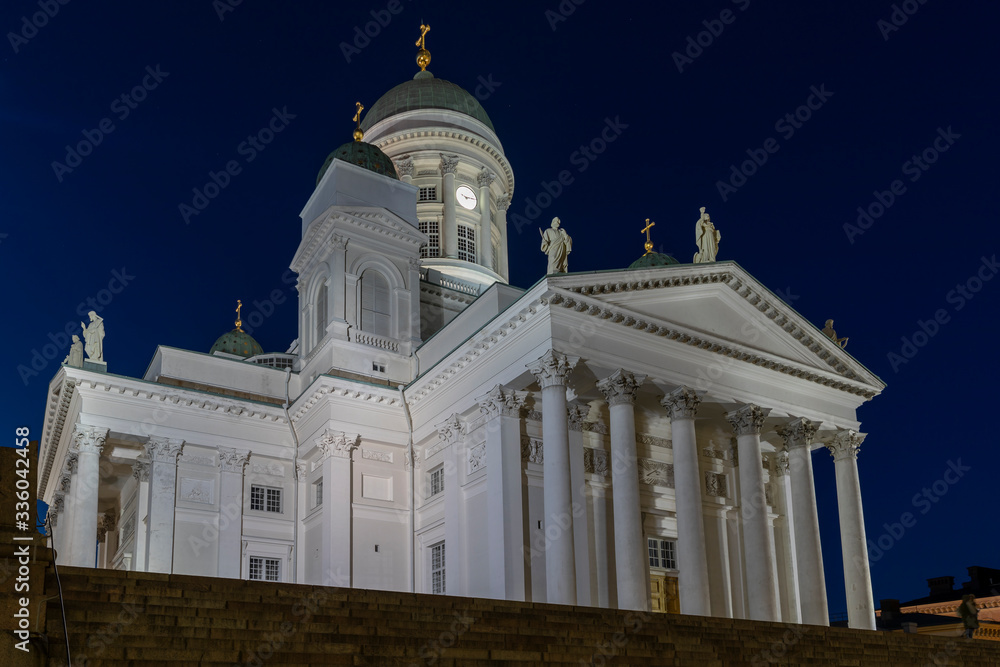 Night view over Helsinki Cathedral in Senate Square