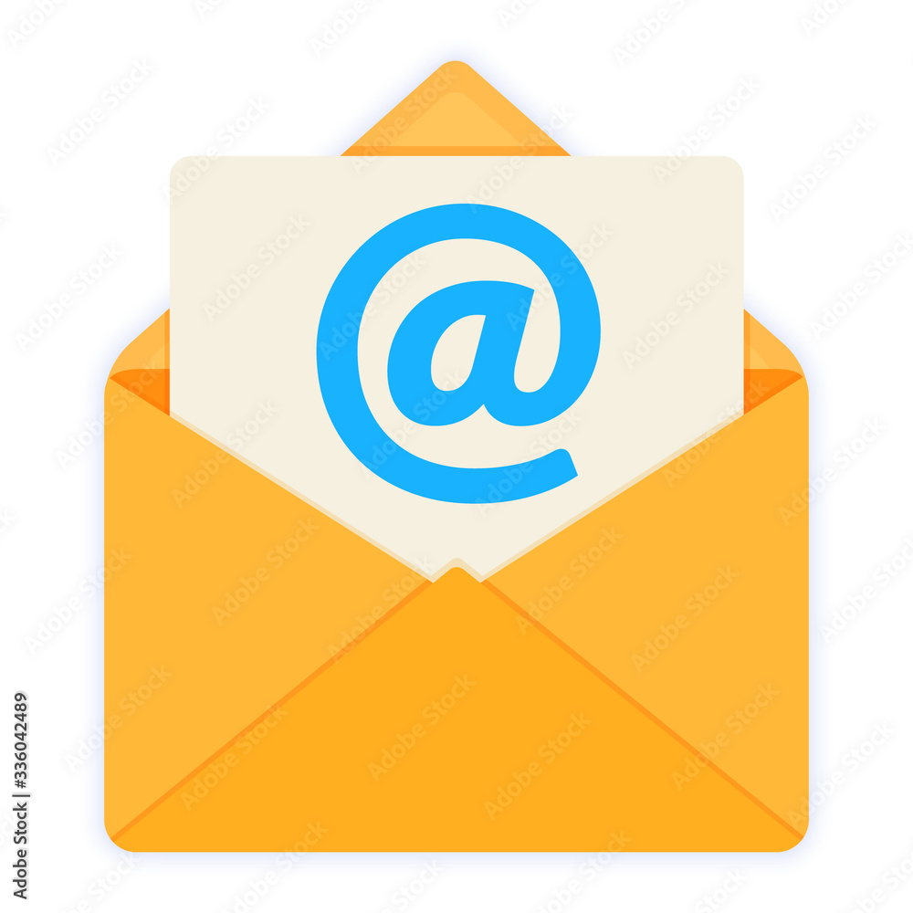 Yellow envelope with paper sheet. Concept of email. Flat style vector illustration icon isolated on white. Yellow envelope with paper sheet. Concept of email. Flat style vector illustration icon isolated on white.