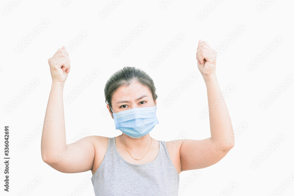 Woman wearing a mask on isolated white background Woman wearing a mask on isolated white background