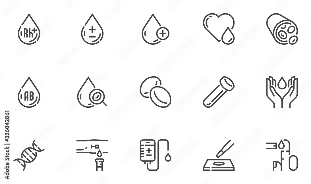 Blood Vector Line Icons Set. Hematology, Blood Cell, Vessel, DNA, Blood Group, RH Factor, Blood Test. Editable Stroke. 48x48 Pixel Perfect. Blood Vector Line Icons Set. Hematology, Blood Cell, Vessel, DNA, Blood Group, RH Factor, Blood Test. Editable Stroke. 48x48 Pixel Perfect.