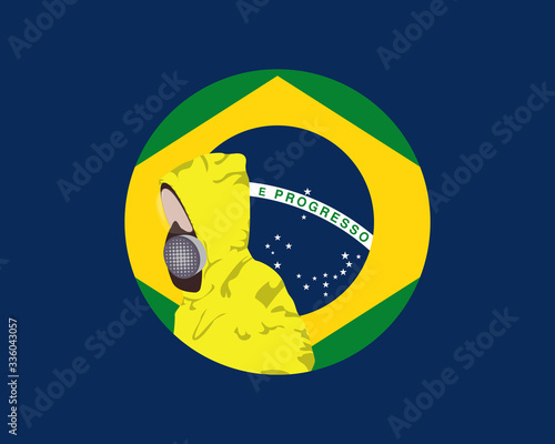 Illustration graphic of image man wearing hazmat suits to prevent Coronavirus and diseases on round Brazil flag background. Wuhan virus disease. Vector EPS10. covid-19.