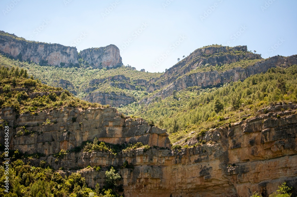 Mountains with green vegetation in Cofrentes (Spain)