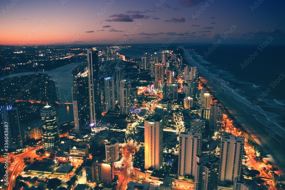 Australia - Gold Coast aerial view. Retro filtered color style.