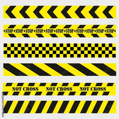 not cross, dangerous places on the road, black and yellow ribbons © Larysa