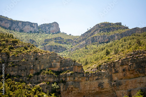 Mountains with green vegetation in Cofrentes (Spain)