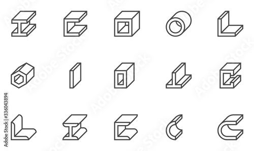 Steel Beam Vector Line Icons. Pipe, Metal Profiles, Metallurgy Products, Construction Industry. Editable Stroke. 48x48 Pixel Perfect.
