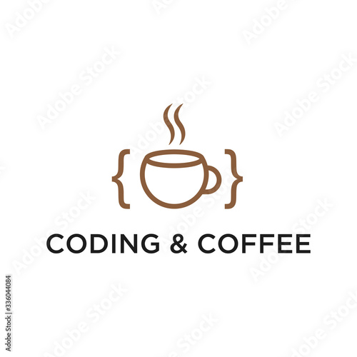 coding and coffee logo design template vector