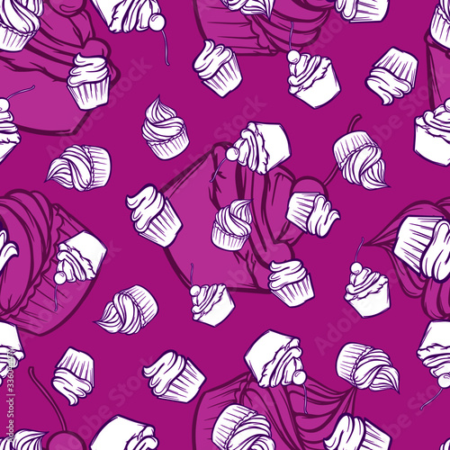 seamless pattern cupcakes confectioner textile print colored background sweets vector relish