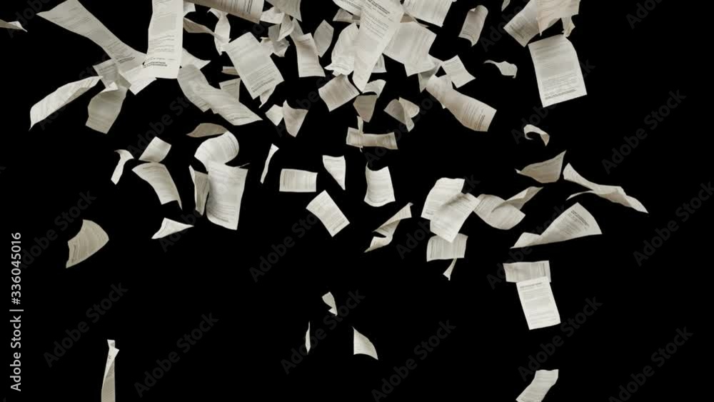 Sheets documents falling. Cinematic 3d rendering animation