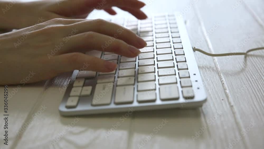 Woman is typing text on keyboard. Work at home. Remote working. Online internet shopping during the time of quarantine isolation.
Woman is typing text on keyboard. Work at home. Remote working. Online internet shopping during the time of quarantine isolation.