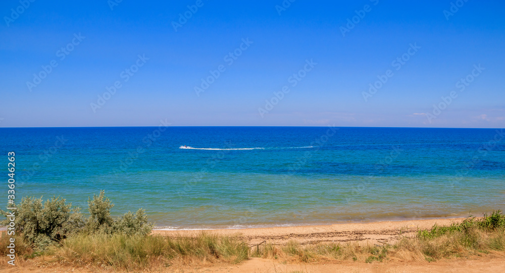 Banner seascape of Russia . The beach and sea. Black sea of Russia. Crimea. Vacation at sea. Travel around the country. Holidays in Russia.