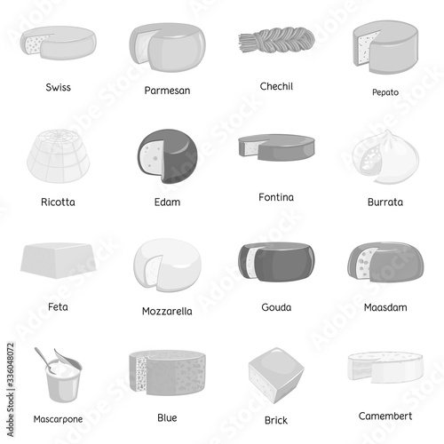 Vector illustration of food and dairy sign. Set of food and breakfast stock vector illustration.