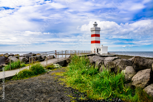 Beautiful Iceland lighthouse seascape 