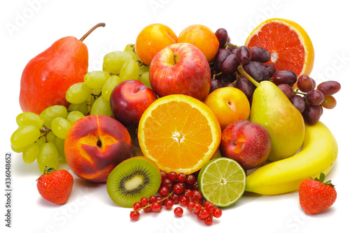 mixed fruit plate on white background