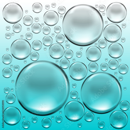 Clear transparent water bubbles, realistic vector illustration