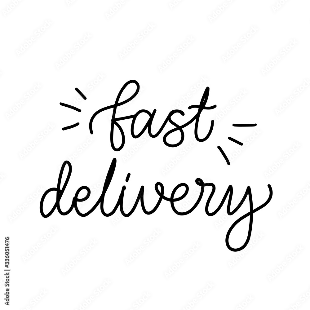 Vector lettering illustration of Fast delivery. Words isolated on white backdrop. Concept of online shopping, food delivery, clothing store, support service, customer care. Design for social media.