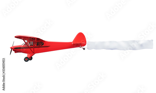 Flying airplane and banner on a white background 3D illustration