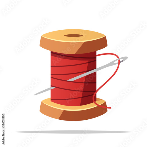 Spool of thread and sewing needle vector isolated illustration photo