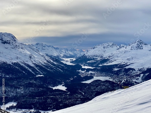 Beautiful Panorama view over the snowy mountains 
