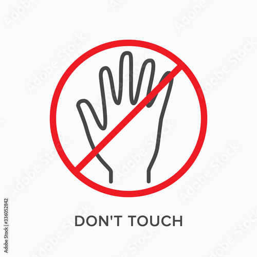 Don't touch line icon. Vector outline illustration of crossed hand. Stop sign, pictorgam for forbidden entry, do not open caution symbol