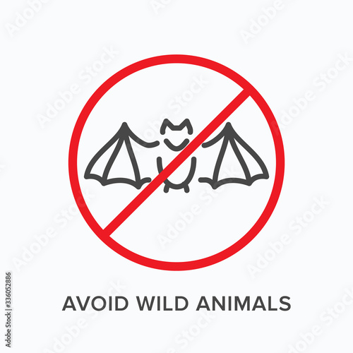 Avoid wild animals line icon. Vector outline illustration of stop coronavirus spreading. Crossed bat sign, pictorgam for infection control warning symbol