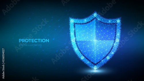 Security shield. Protection or Safe business concept. Cyber security and information or network safety. Illustrates cyber data security or information privacy idea. Low polygonal vector illustration.