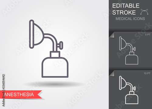 Anesthesia mask. Linear medical symbols with editable stroke