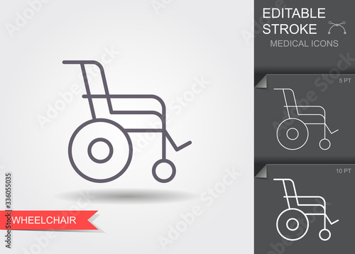 Wheelchair. Linear medical symbols with editable stroke