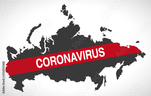 Russia map with Coronavirus warning illustration