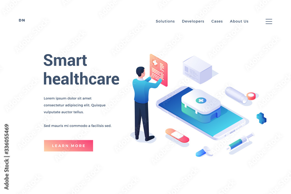 Isometric male learning about modern smart healthcare service Isometric male learning about modern smart healthcare service