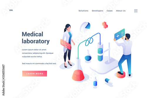 Website isometric banner for medical laboratory service
