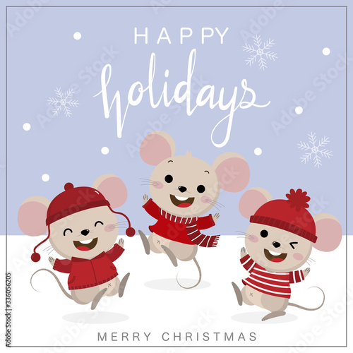 Cute mouse and rat in winter costume for happy Christmas holidays. Animal cartoon character set. -Vector