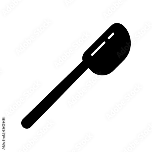 Cutout silhouette Silicone spatula icon. Outline logo of kitchenware. Black simple illustration of flexible rubber spoon. Flat isolated vector image on white background