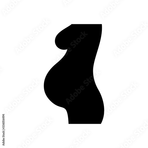 Cutout silhouette of pregnant woman. Outline icon of pregnancy. Black simple illustration of female body beauty and medical care. Flat isolated vector image on white background