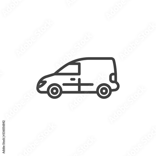 Delivery van line icon. linear style sign for mobile concept and web design. Delivery Car service outline vector icon. Symbol  logo illustration. Vector graphics