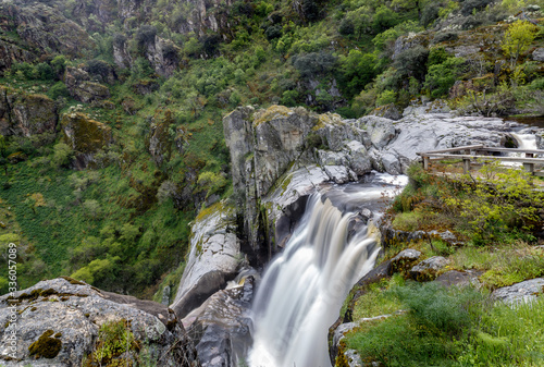 Beautiful Waterfall Pozo de los Humos (smoke pit) in Spain. Famous tourist attractions and landmarks destination in Salamanca. Spain.