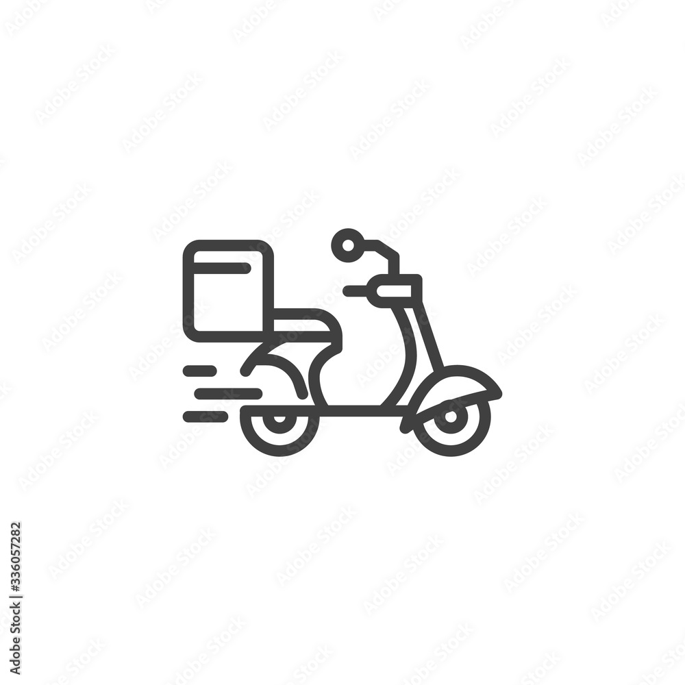 Fototapeta premium Express delivery scooter line icon. linear style sign for mobile concept and web design. Quick shipping service outline vector icon. Symbol, logo illustration. Vector graphics