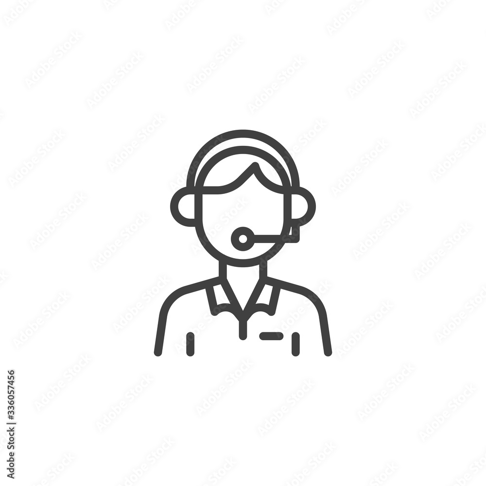 Customer service operator line icon. Man with headset linear style sign for mobile concept and web design. Support call center outline vector icon. Symbol, logo illustration. Vector graphics Customer service operator line icon. Man with headset linear style sign for mobile concept and web design. Support call center outline vector icon. Symbol, logo illustration. Vector graphics