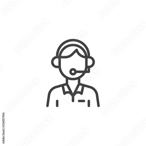 Customer service operator line icon. Man with headset linear style sign for mobile concept and web design. Support call center outline vector icon. Symbol, logo illustration. Vector graphics