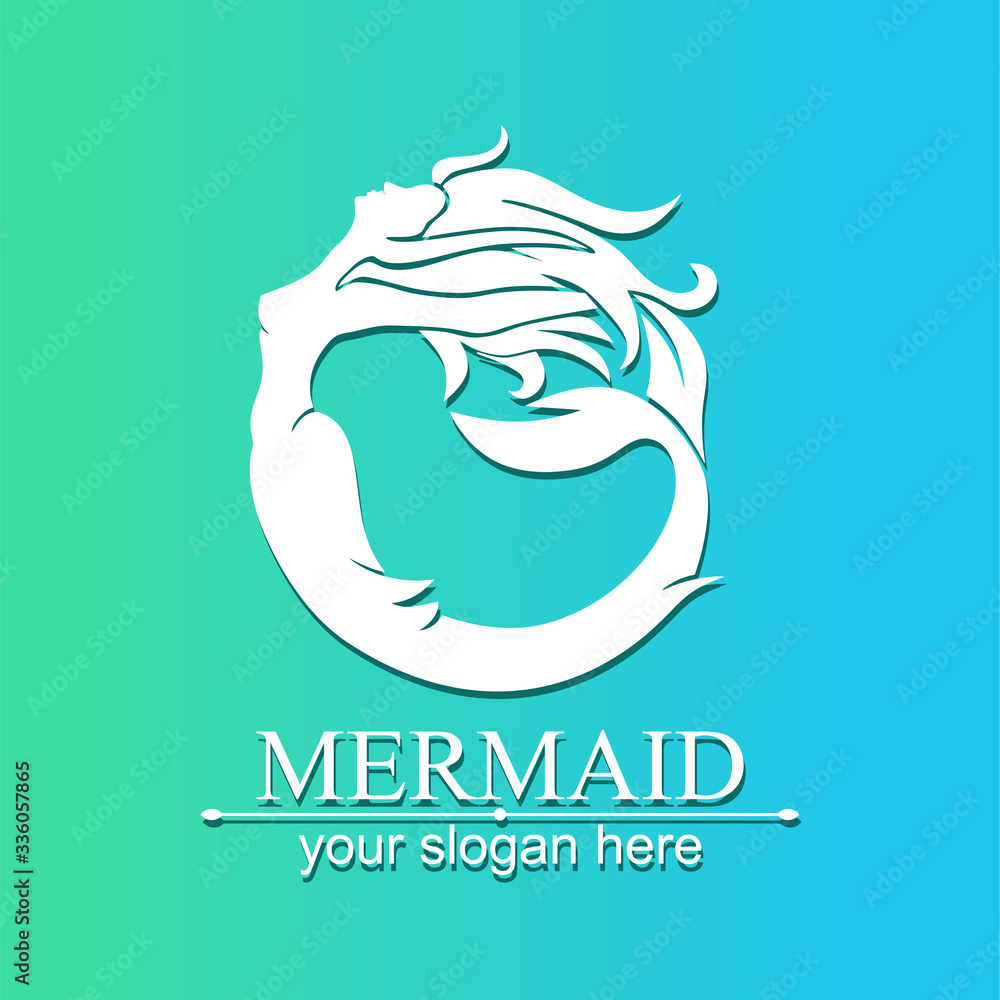 Mermaid logo. Brand template vector illustration. Siren and marine girl ...