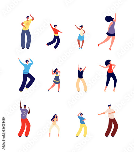 Dancing family. Happy parents dance with children. Isolated fun performance people, dancer character. Mother father kids on disco vector set. Dance family happy, children and parents illustration
