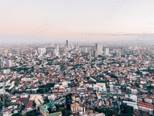 Aerial Cityscape of Metro Manila while sunrise