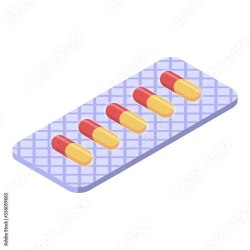 Red yellow capsule blister icon. Isometric of red yellow capsule blister vector icon for web design isolated on white background