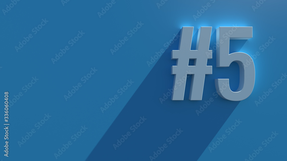 Obraz premium Simple 3d render text on blue background with long shadow and bloom effect. Number.