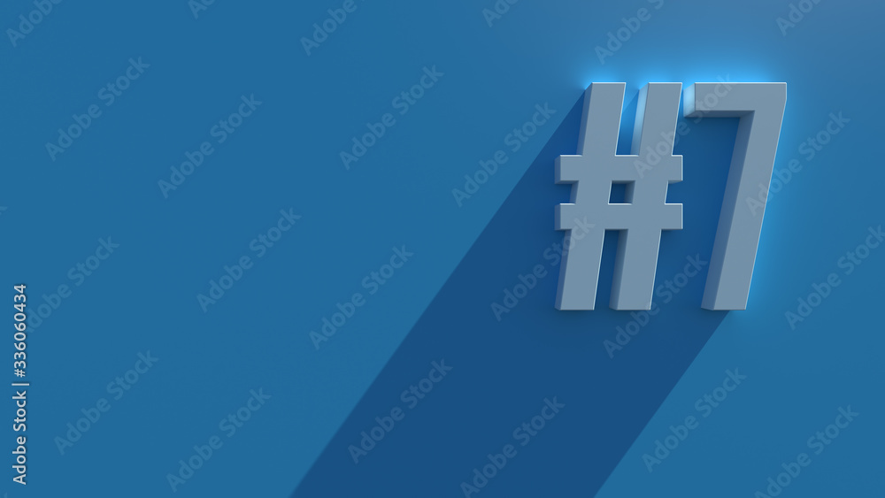 Fototapeta premium Simple 3d render text on blue background with long shadow and bloom effect. Number.