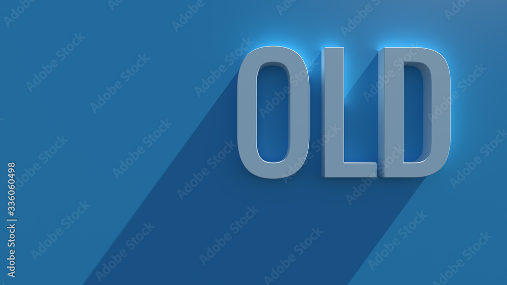 Simple 3d render text on blue background with long shadow and bloom effect. Old word. Simple 3d render text on blue background with long shadow and bloom effect. Old word.