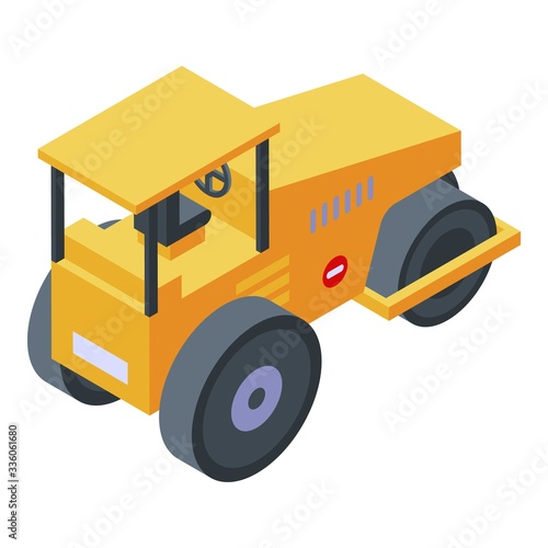 Yellow steamroller icon. Isometric of yellow steamroller vector icon for web design isolated on white background